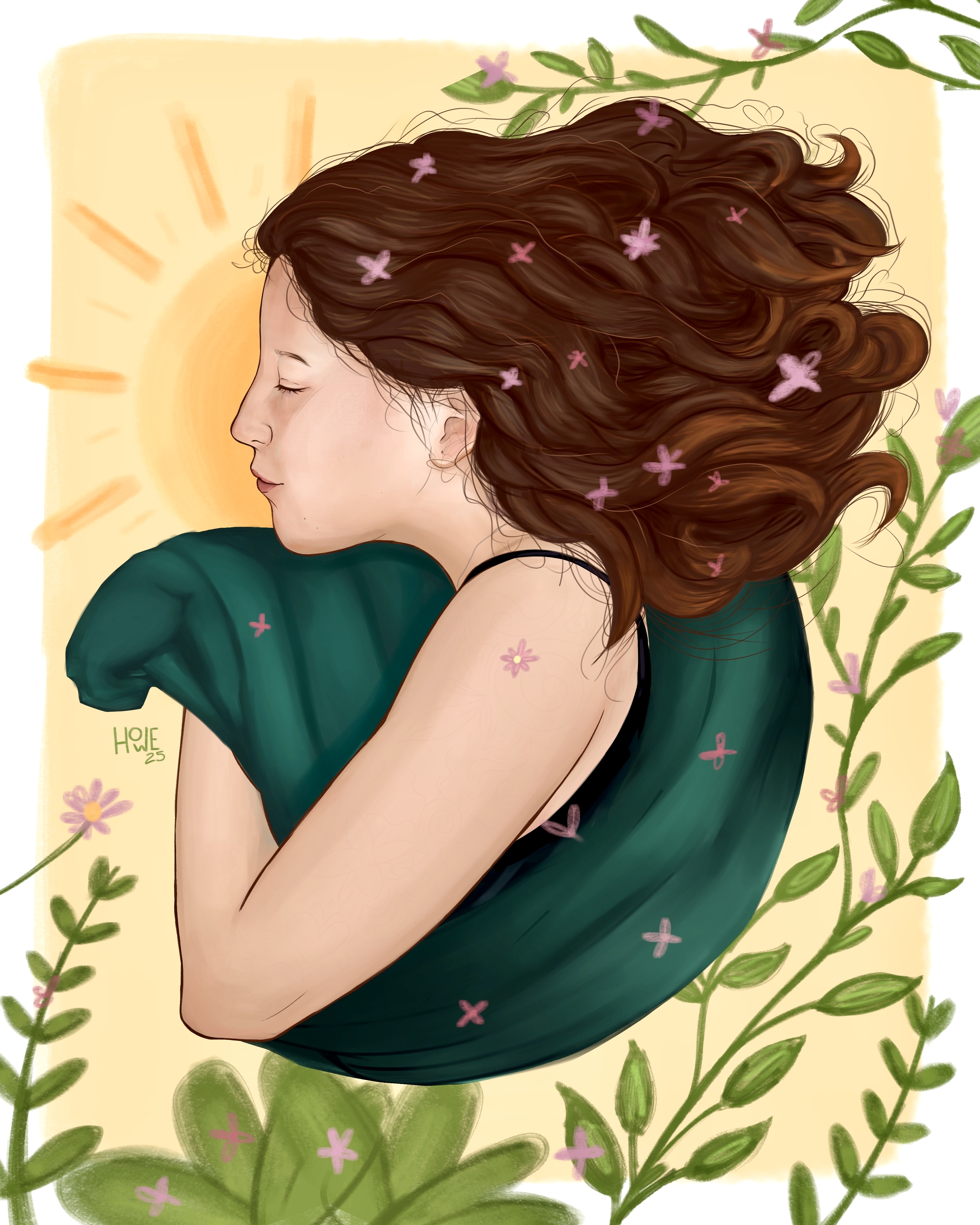 Ilustracion de mi novia Isabella, ella se encuentra de perfil aparentemente durmiendo